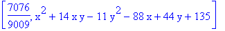 [7076/9009, x^2+14*x*y-11*y^2-88*x+44*y+135]